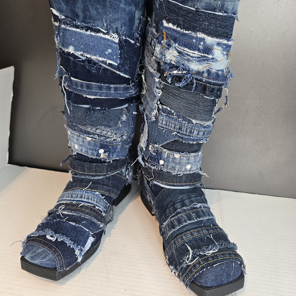 Custom Patchwork Denim Boots - image 6